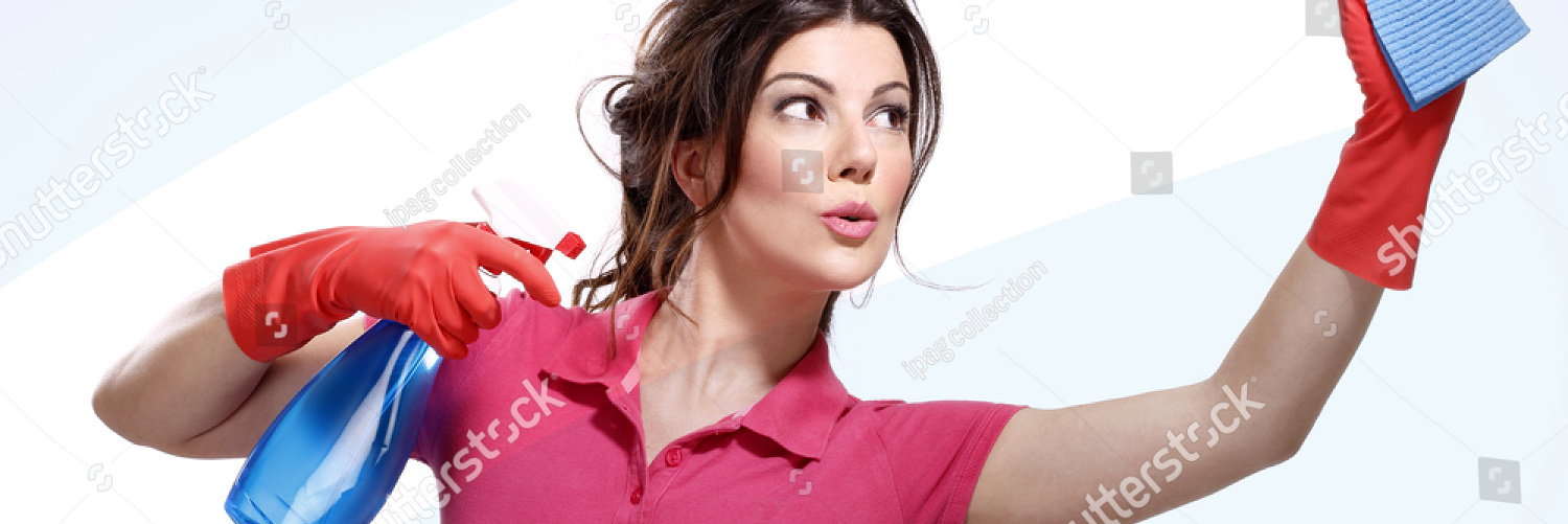 stock photo young housewife cleaning on white 126826679